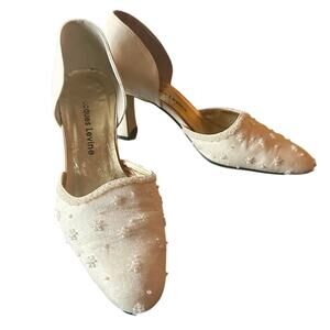Vintage Jacques Levine Ivory Beaded D'Orsay Bridal Heels size7